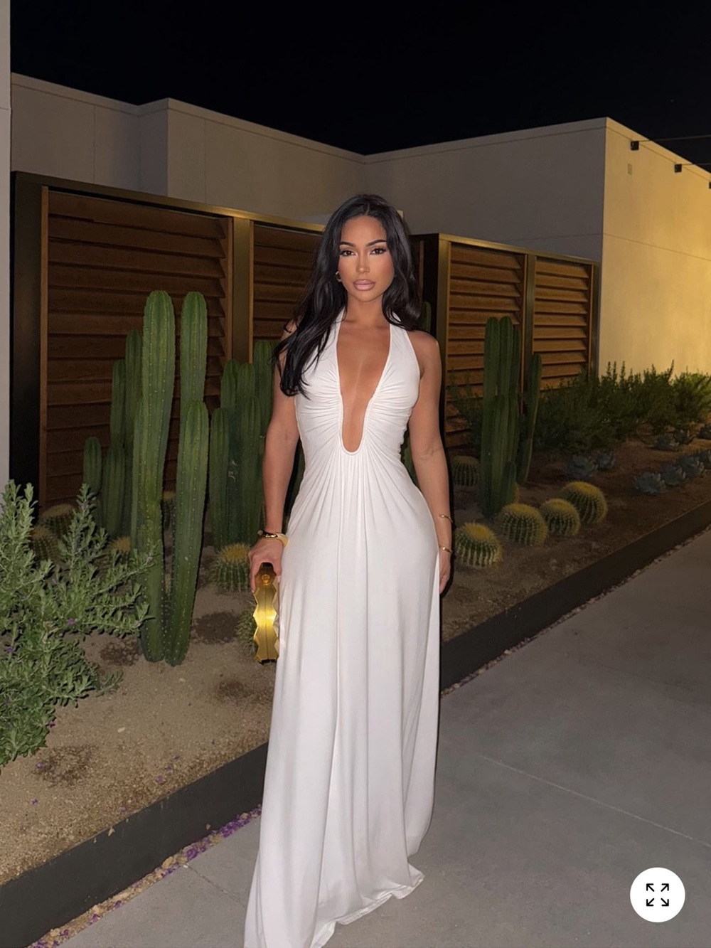 Fashion Nova White Backless Plunge Halter Maxi Dress